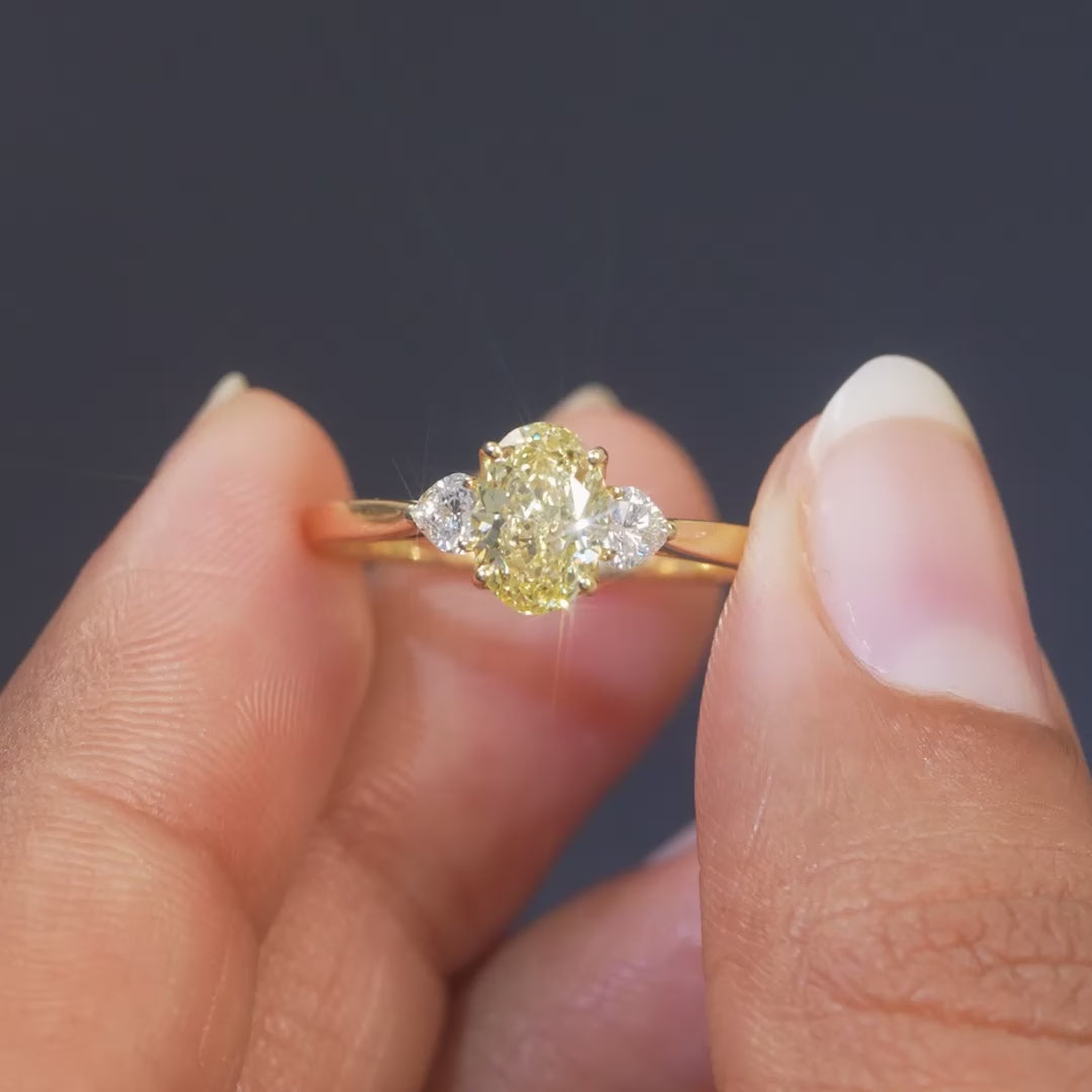 1.32 CT Oval Cut Three Stone Ring - Yellow Diamond