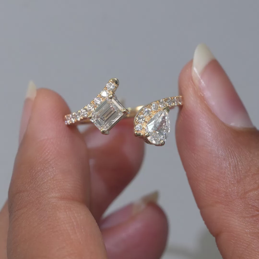 1.14 CT Pear & Emerald Cut Bypass Ring