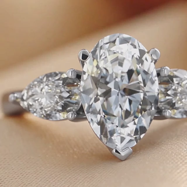 3 CT Pear Three Stone Ring
