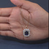 7 CT Sapphire & Diamond Emerald-Cut Halo Pendant