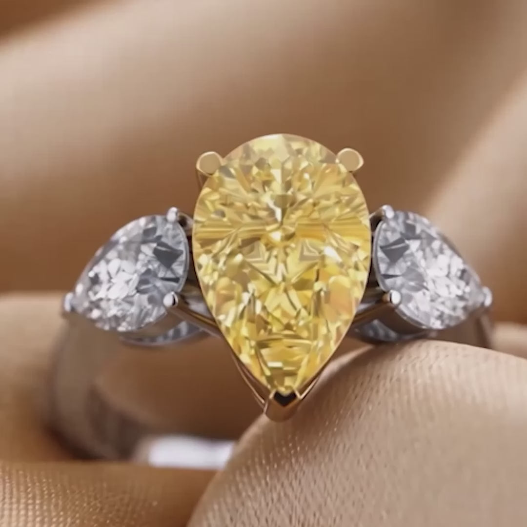 4.52 CT Yellow Pear Three Stone Ring