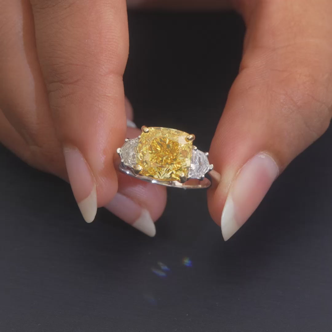 5.65 CT Square Cushion Cut Three Stone Ring