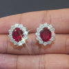 9.45 CT Oval-Cut Ruby & Diamond Halo Earrings