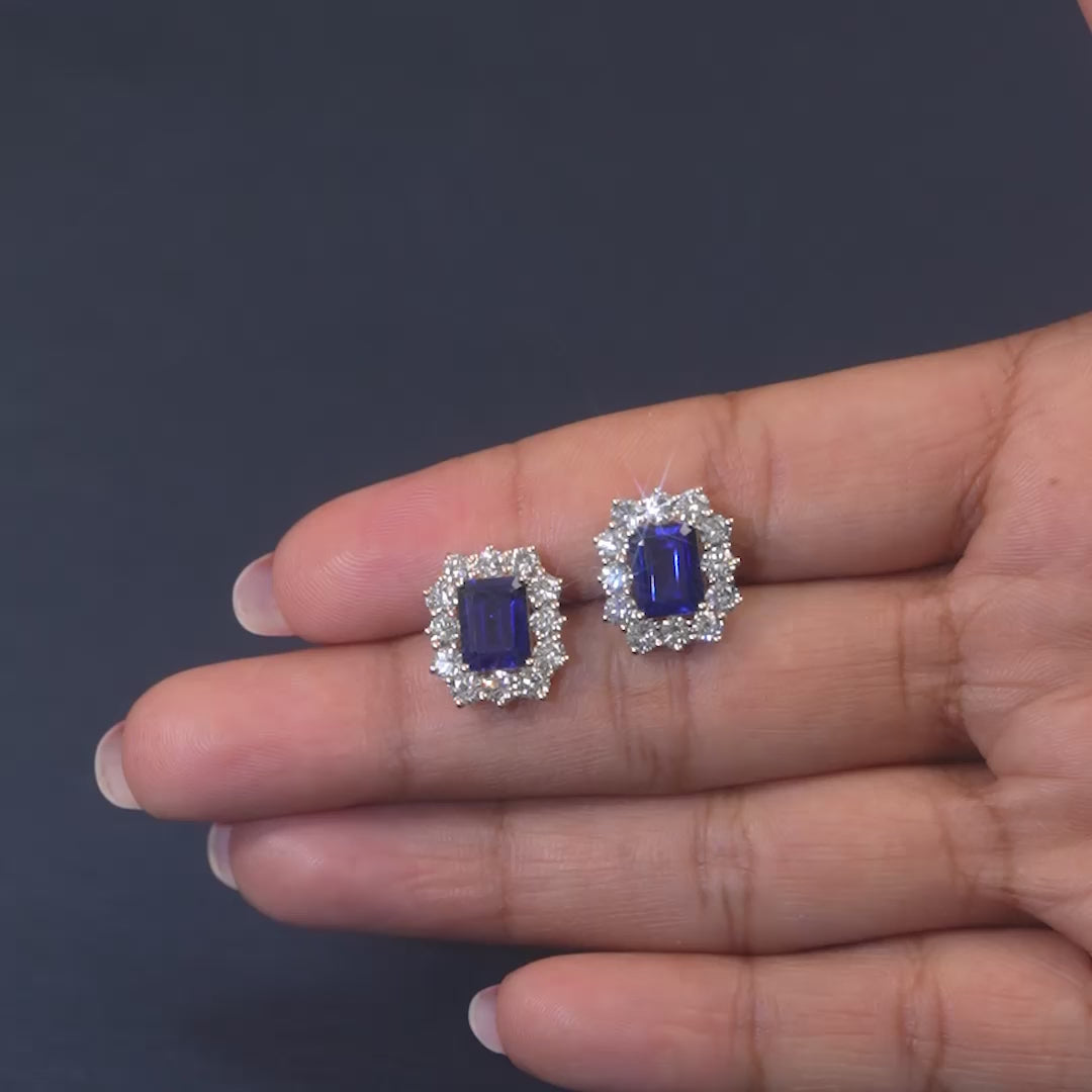 5.06 CT Sapphire & Diamond Halo Stud Earrings