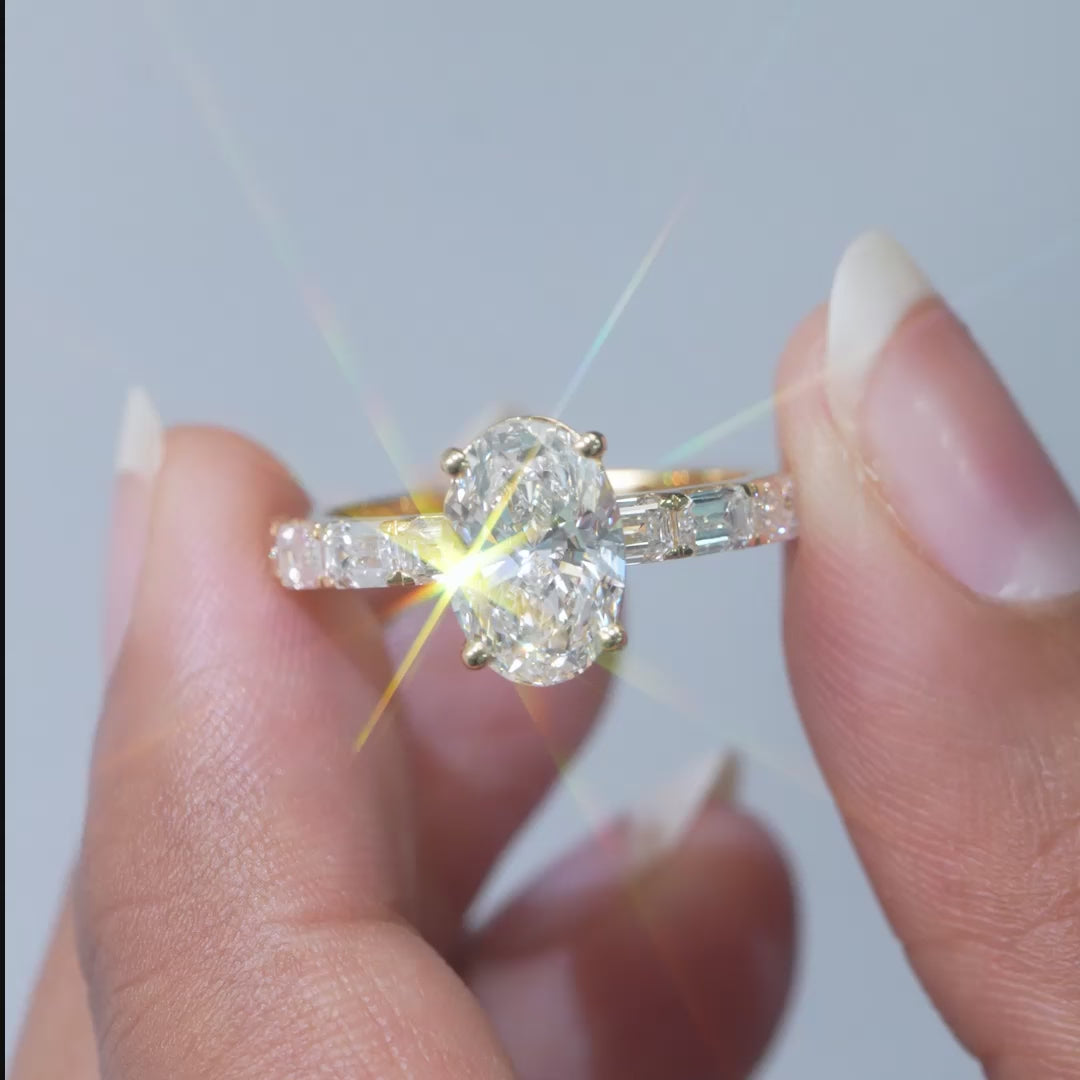 3.28 Oval Cut Emerald Side Stone Ring