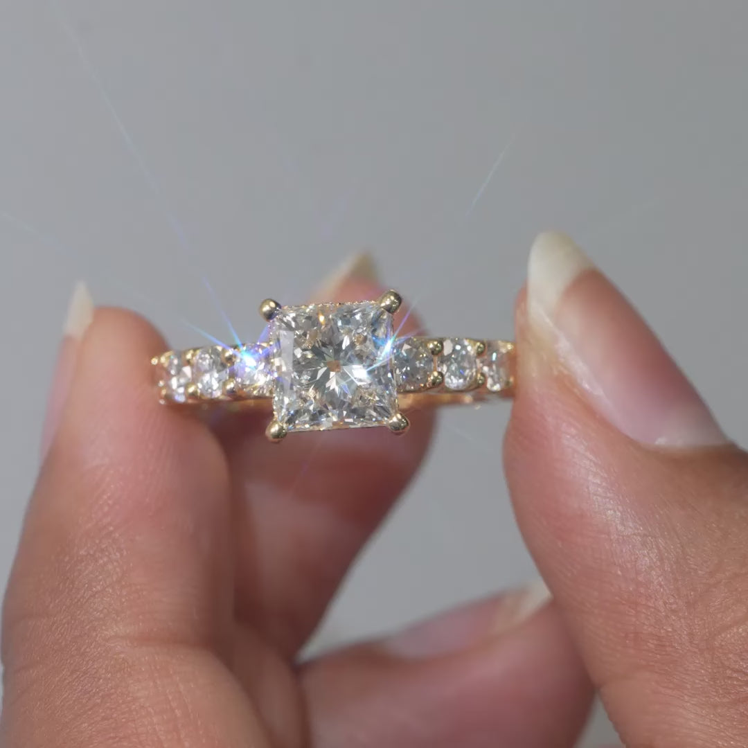 3.72 Princess Cut Side Stone Ring