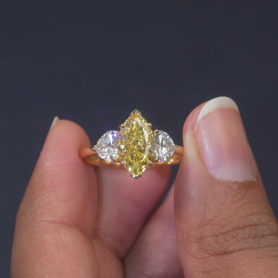2.98 CT Yellow Marquise Three-Stone Ring