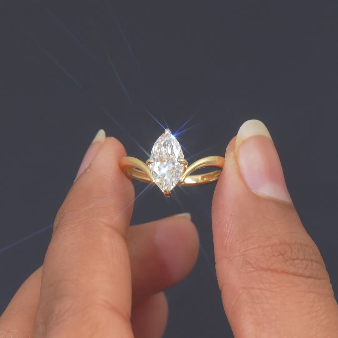 1.52 CT Marquise Cut V-Shank Solitaire Ring