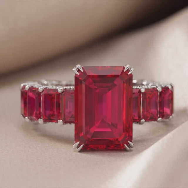 13.88 CT Ruby Emerald-Cut Ring with Ruby Shank
