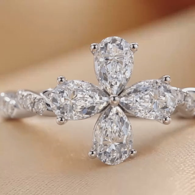 1.85 CT Pear Floral Twisted Band Ring