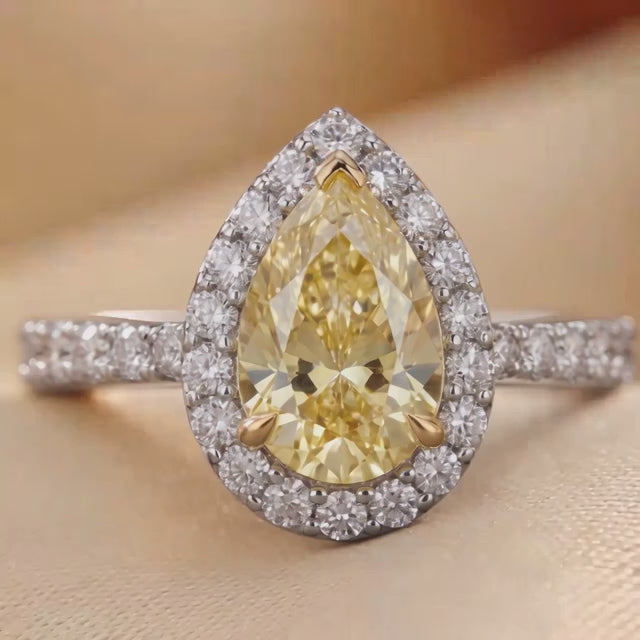 2.40 CT Yellow Pear Halo Ring