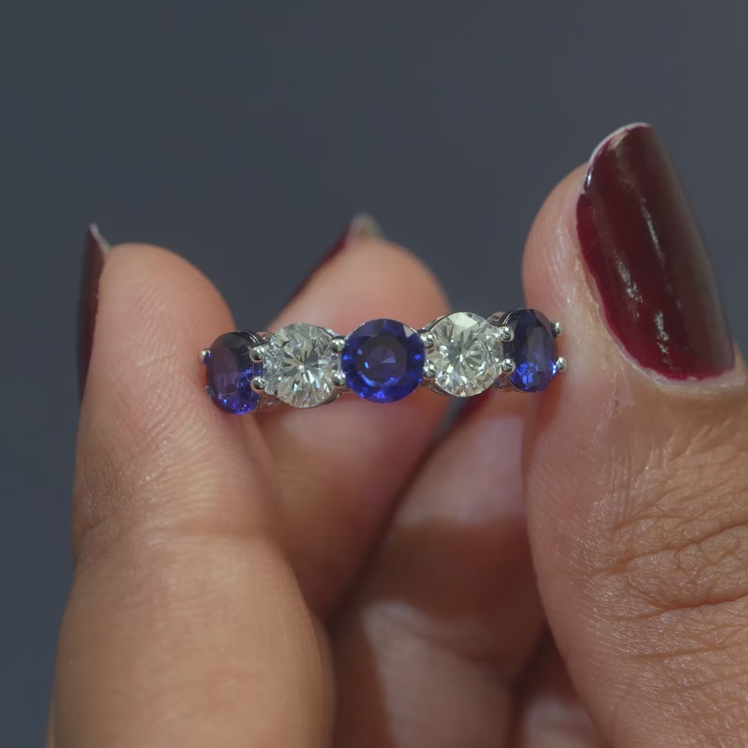 2.96 CT Round Sapphire & Diamond Half Eternity Band