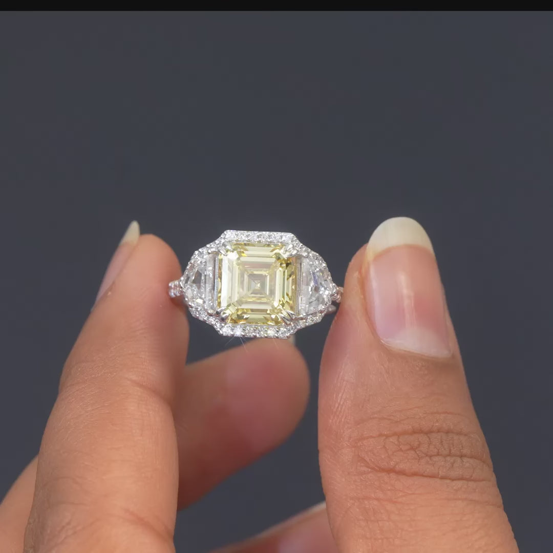 5.26 CT Square Emerald Cut Halo Three Stone Ring