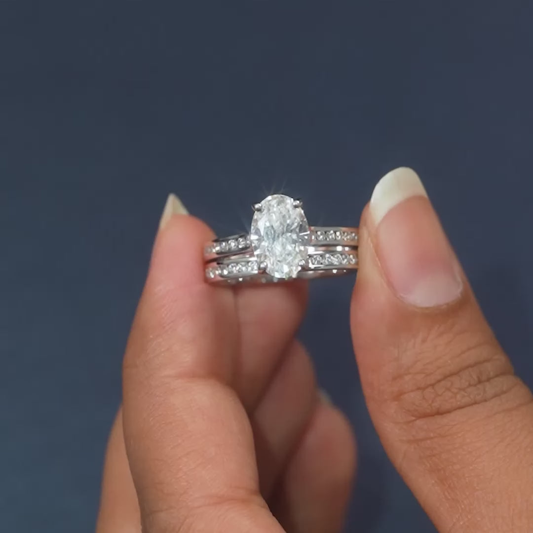 2.62 CT Oval Solitaire Pavé Band Bridal Set