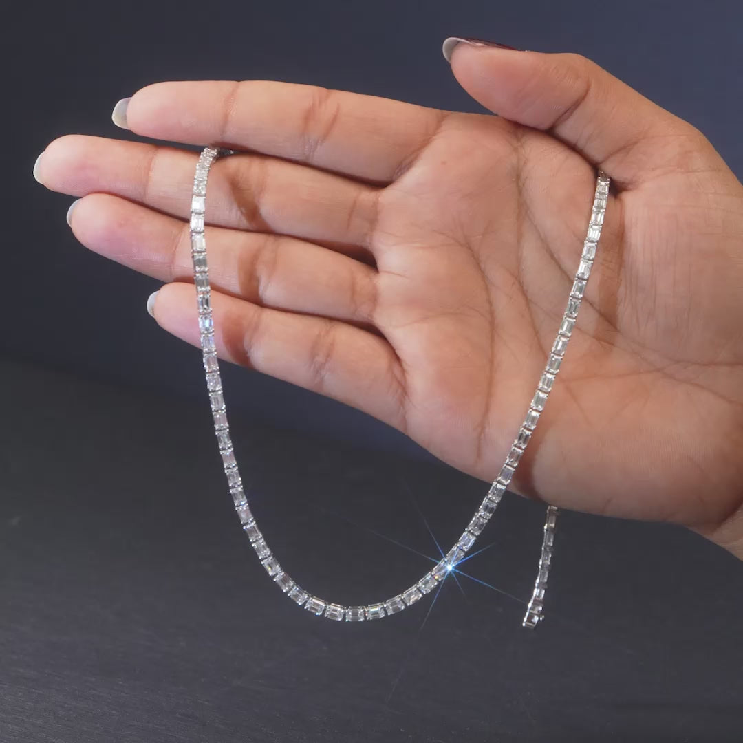 17.23 CT Emerald-Cut Tennis Necklace