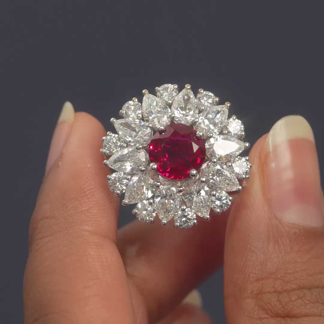 7.60 CT Oval Cut Halo Cocktail Ring – Ruby Center