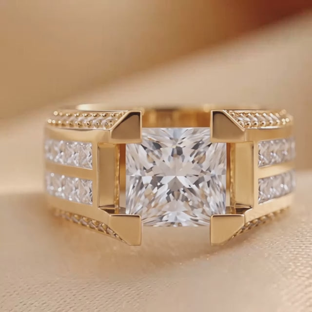 5.5 CT Princess Wide Triple-Row Channel Men's Ring