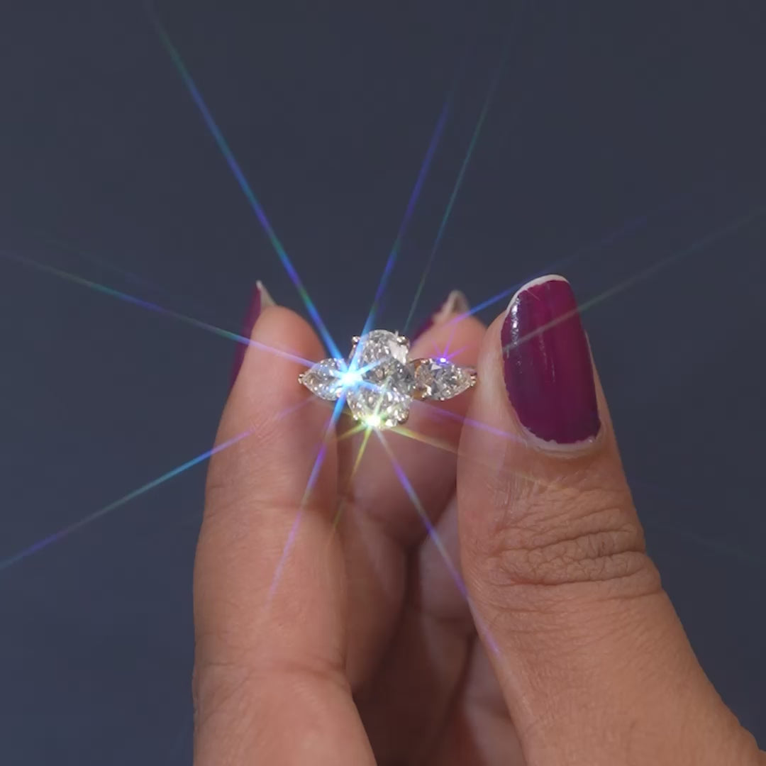 2.84 CT Oval & Pear Three Stone Ring