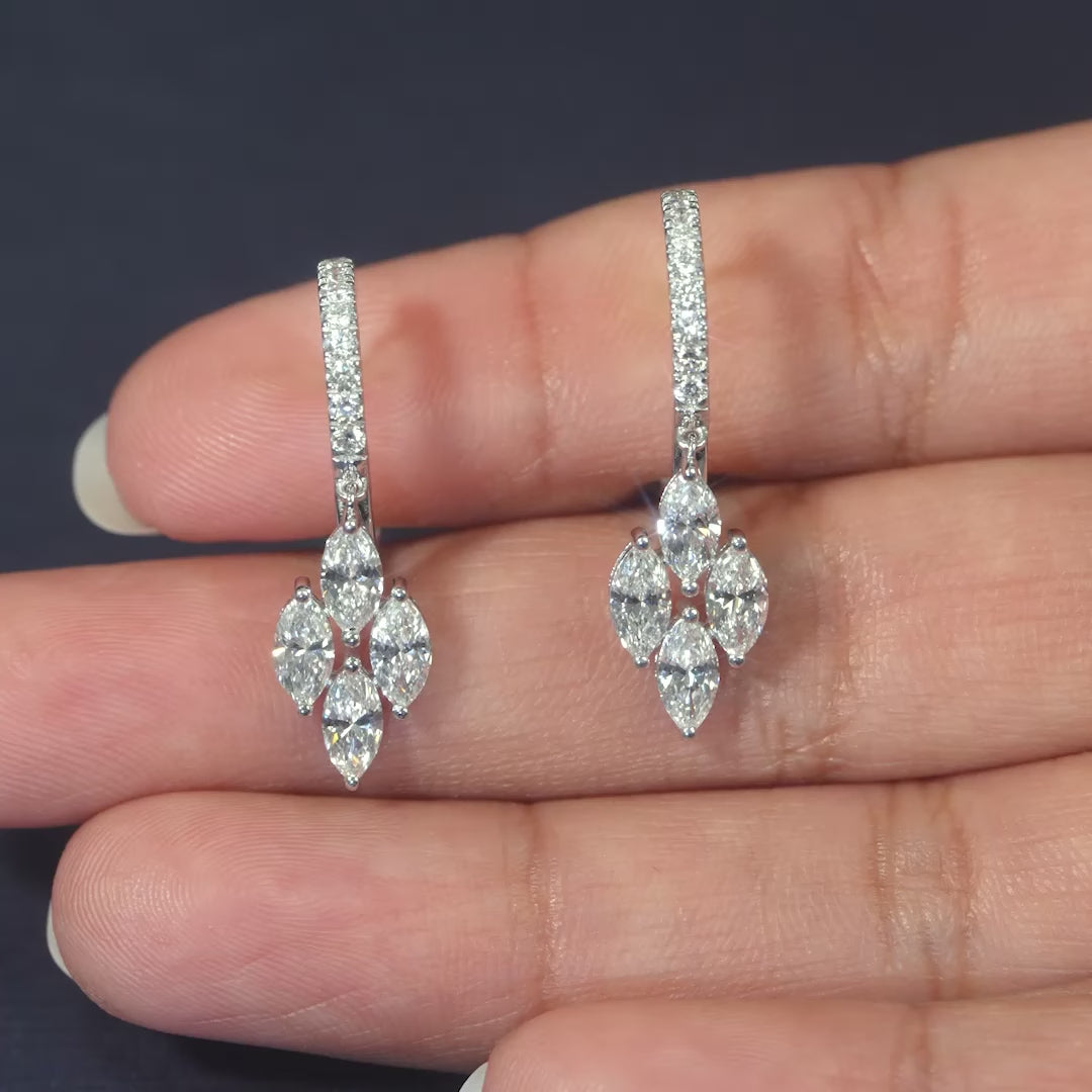 2 CT Marquise Cut Cluster Drop Hoop Earrings