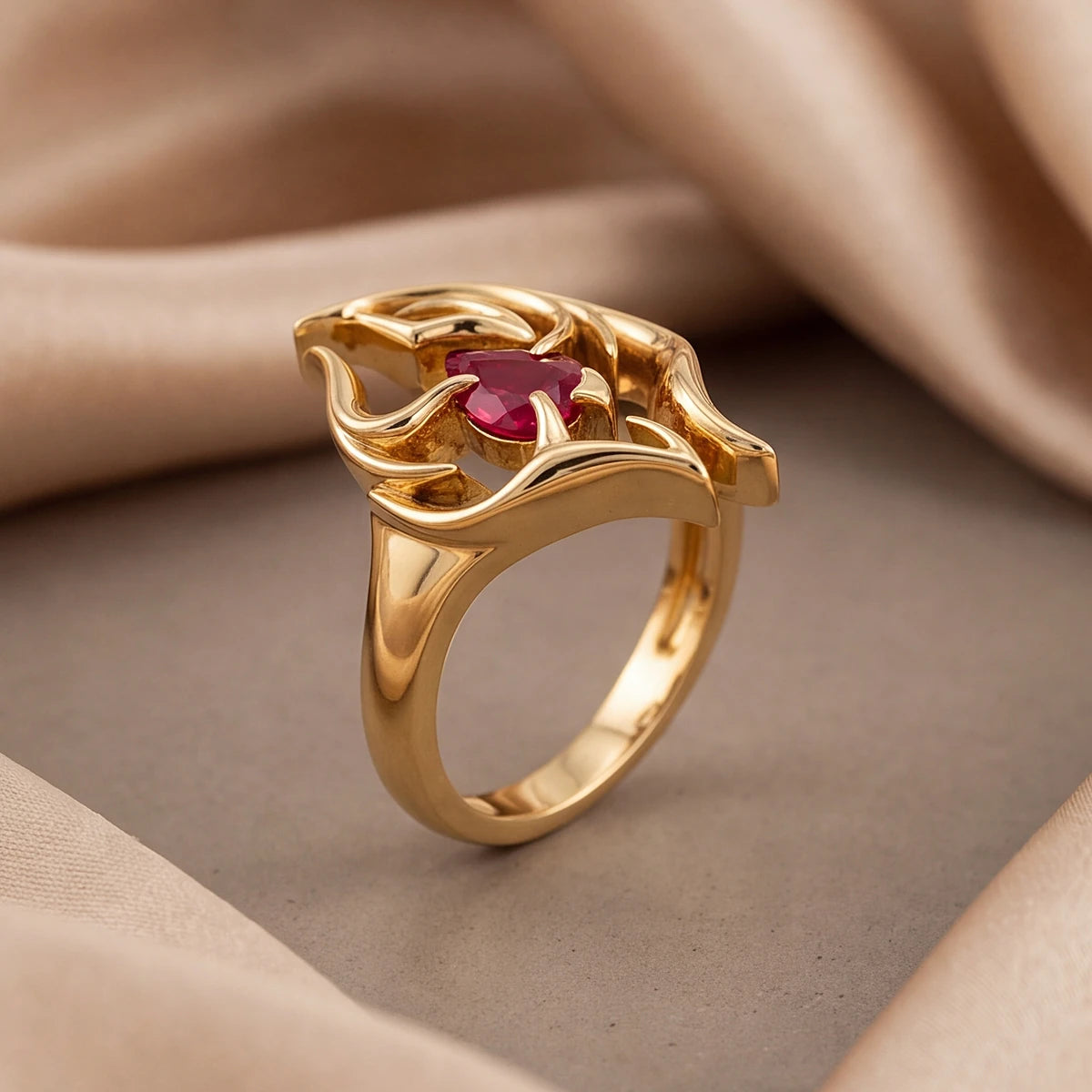 0.5 CT Pear Ruby Flame Sculptural Ring