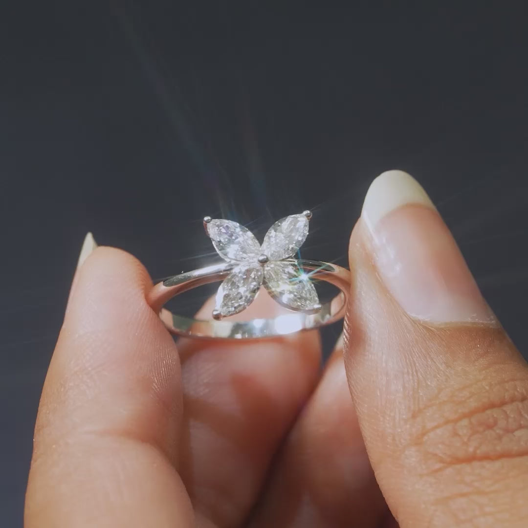 0.83 CT Marquise Cut Flower Ring