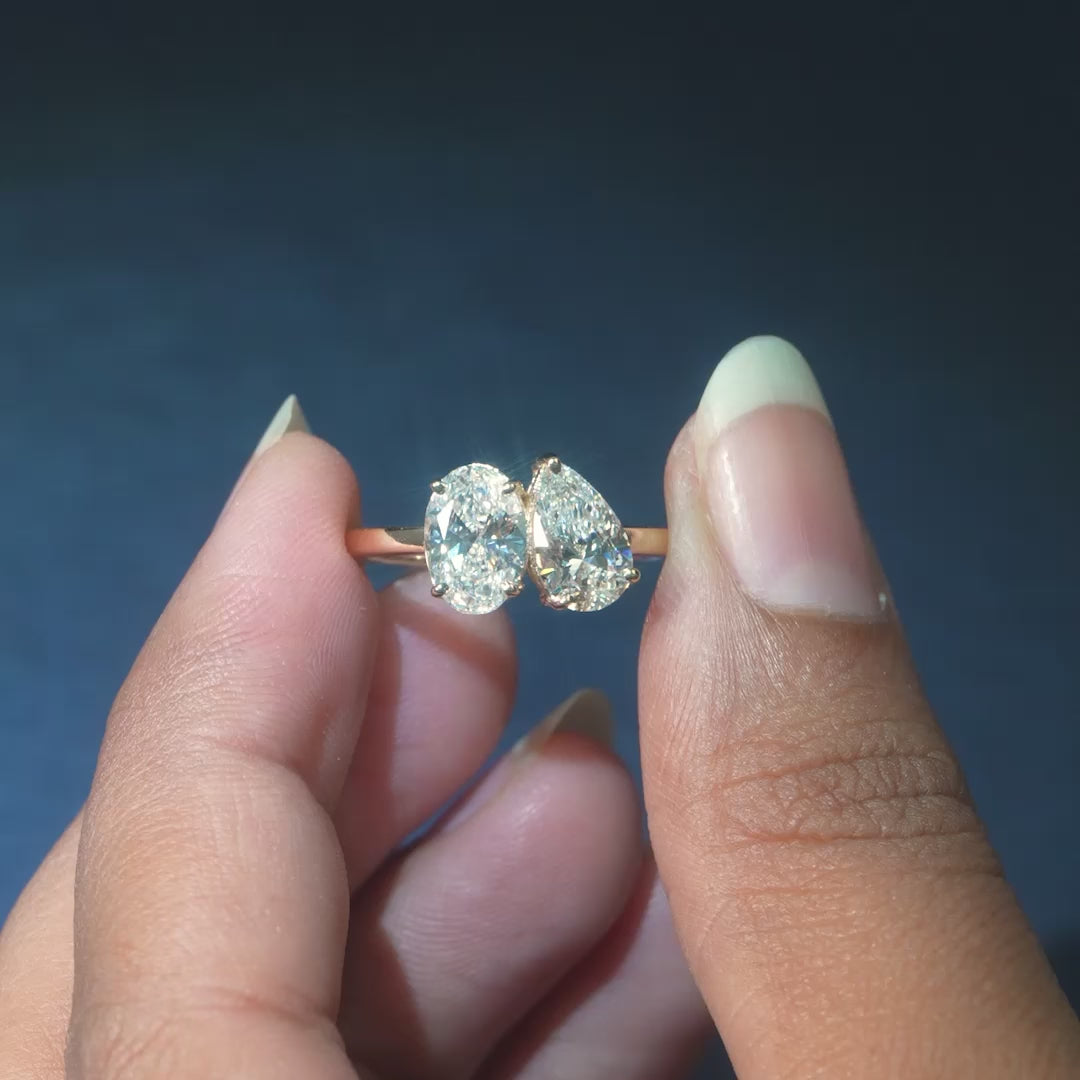 2.04 CT Oval & Pear Toi et Moi Ring