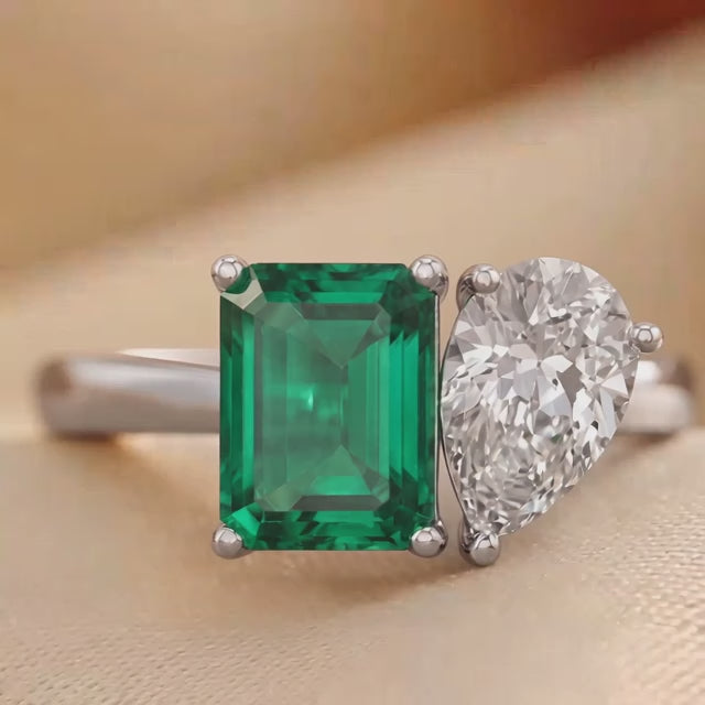 2.30 CT Green Emerald & Pear Ring