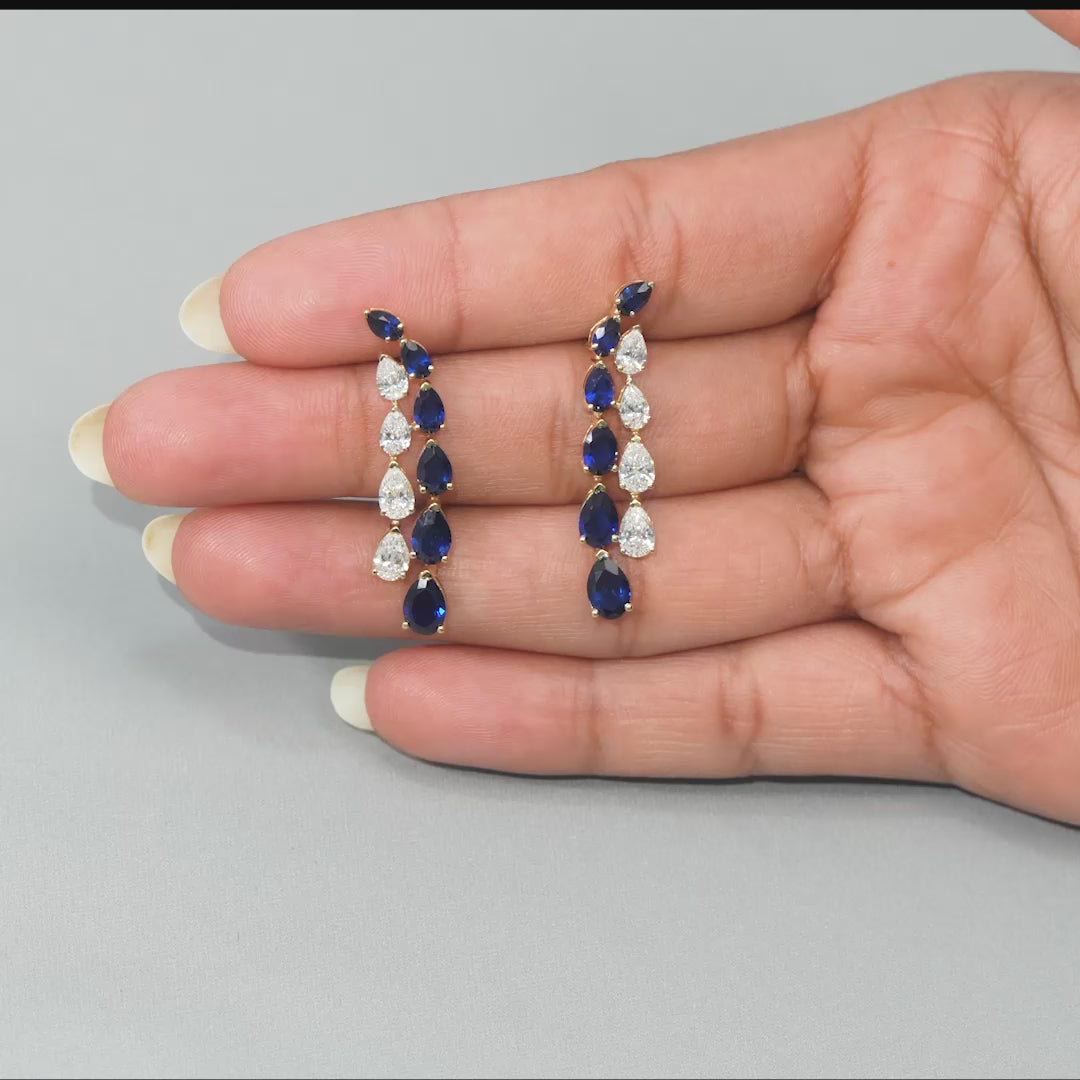 5.01 CT Sapphire Diamond Pear Dangle Earrings