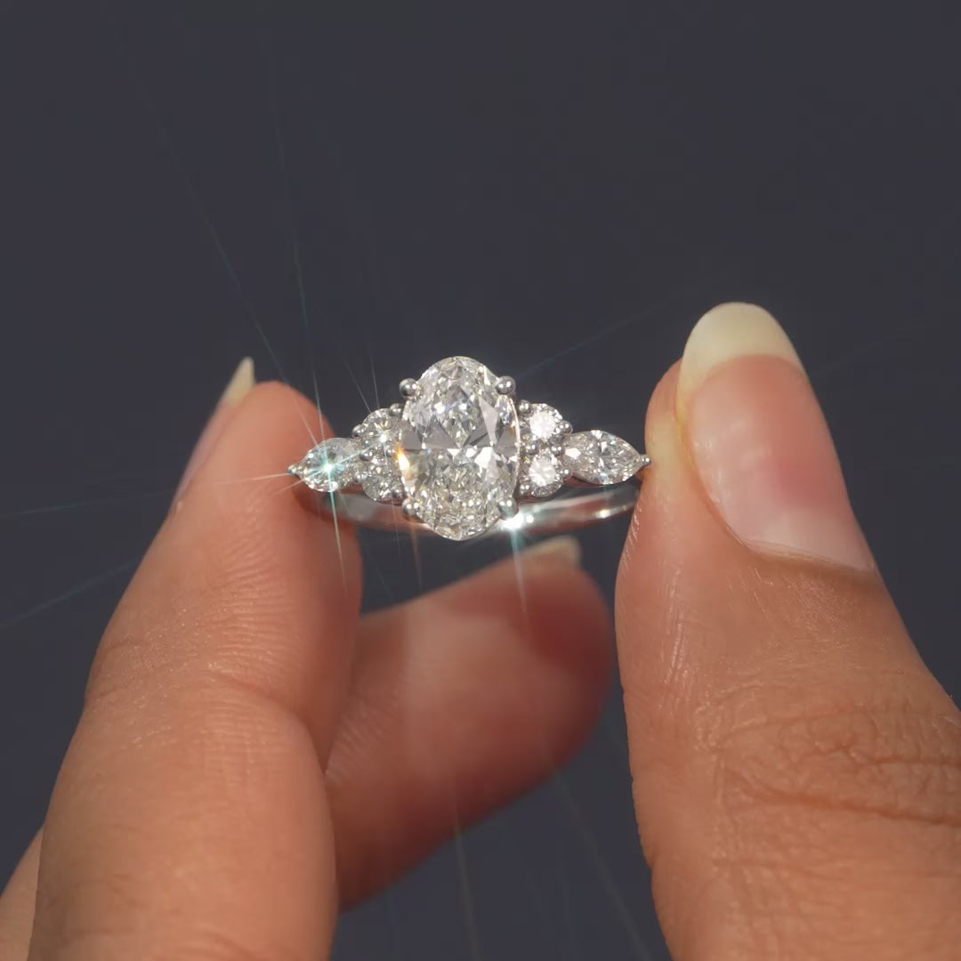 2.10 CT Oval Cut Cluster Side Stone Ring