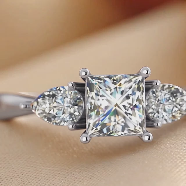0.95 CT Princess & Pear Three Stone Ring