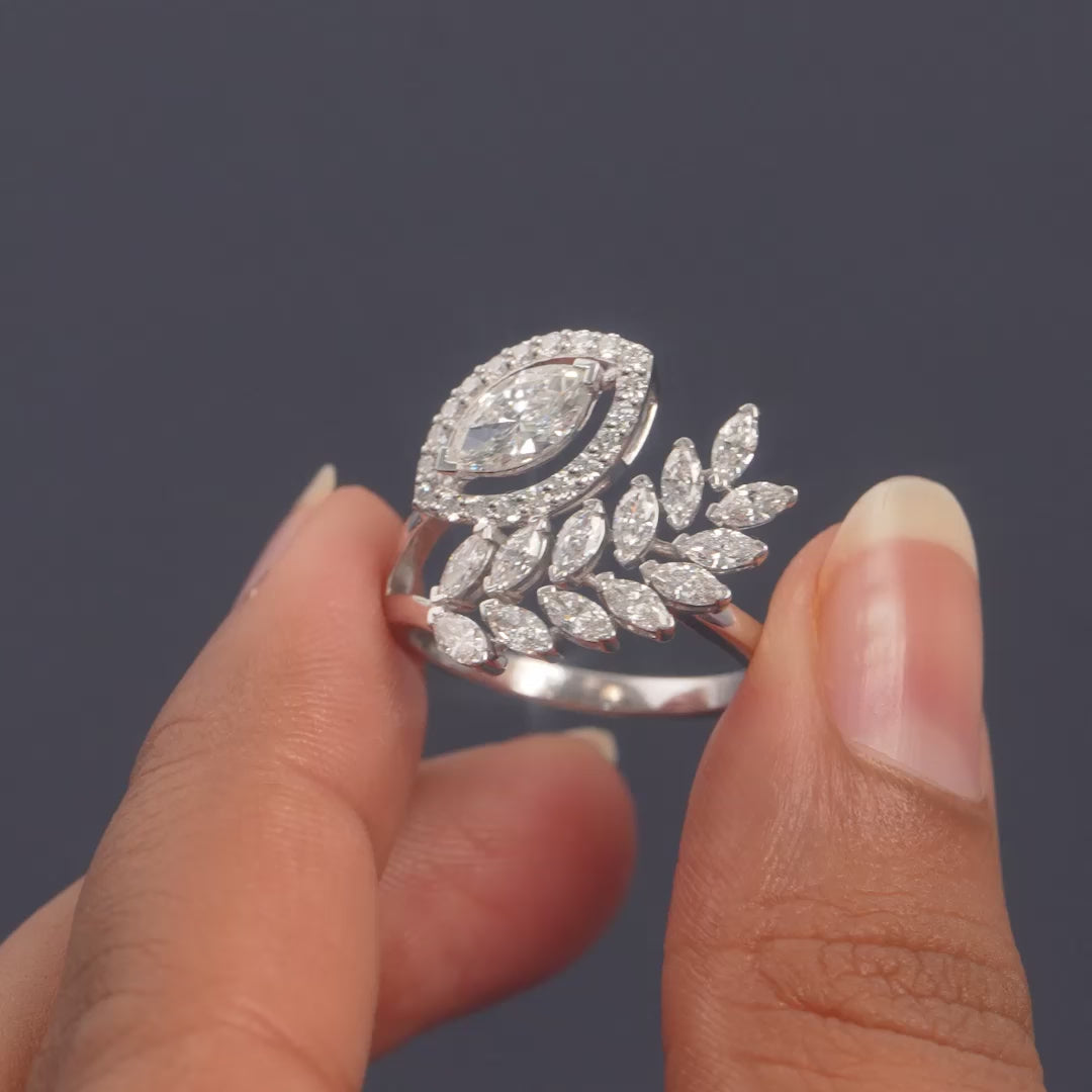 1.55 CT Marquise Cut Halo Leaf Ring