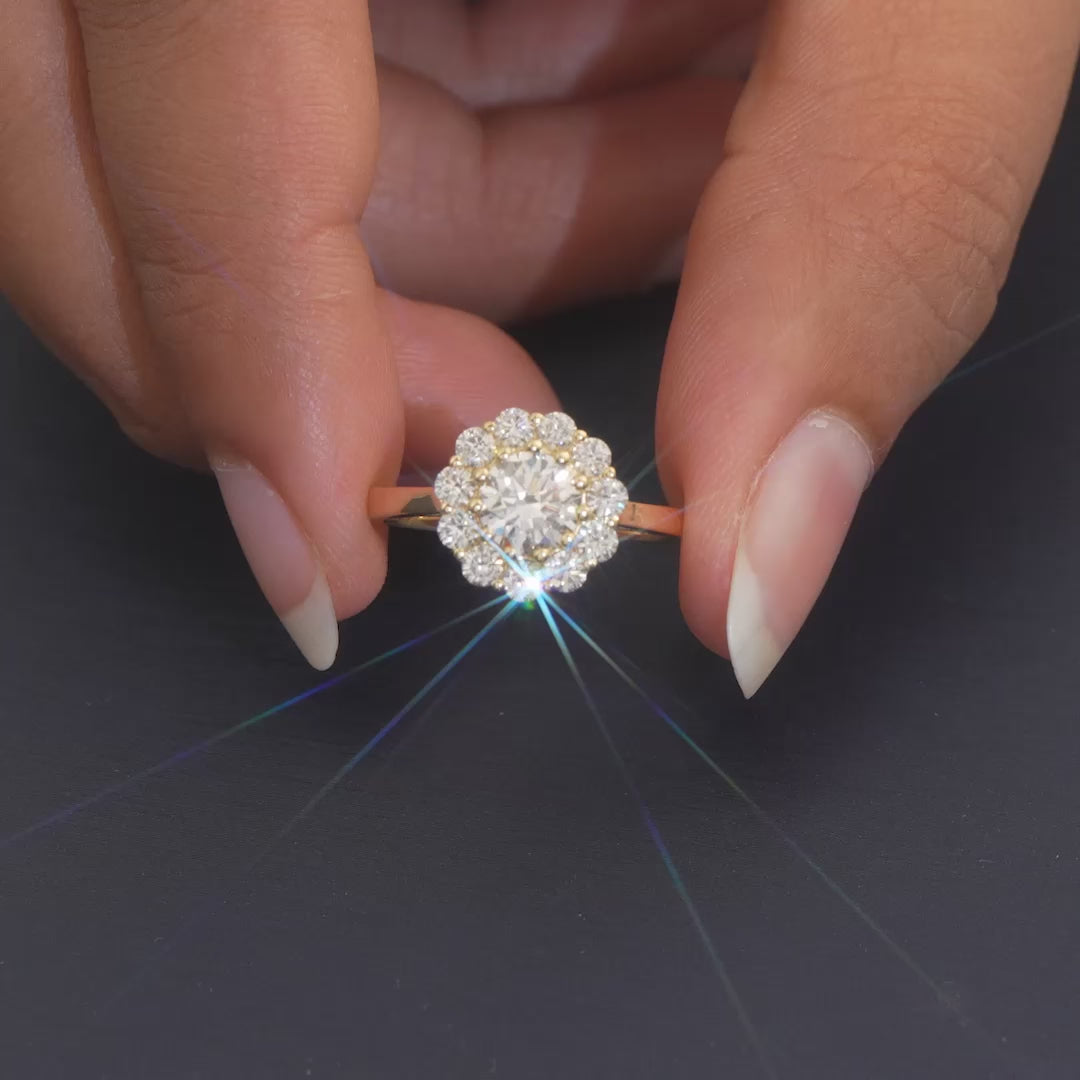 1.34 CT Round Double Halo Cluster Ring