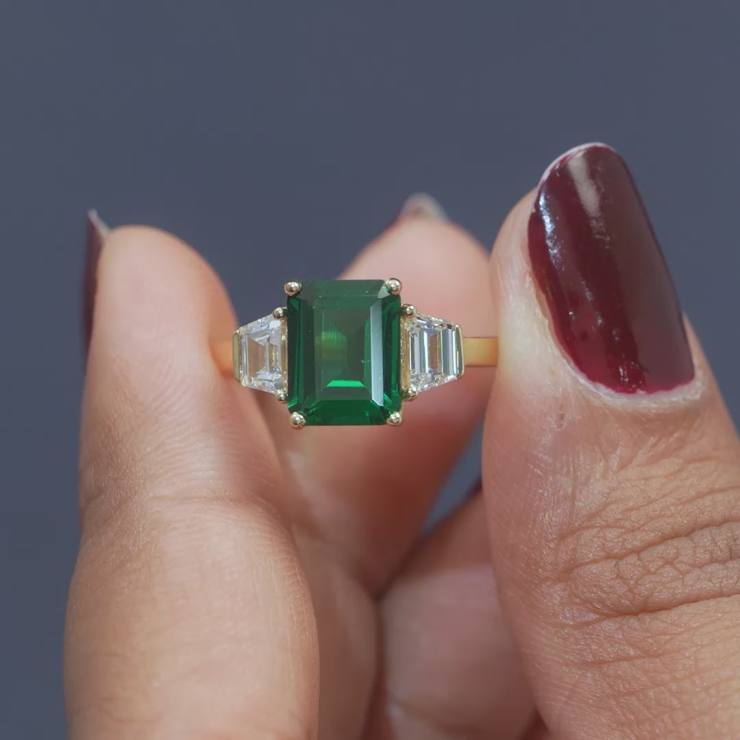 2.70 CT Emerald & Diamond Three-Stone Ring