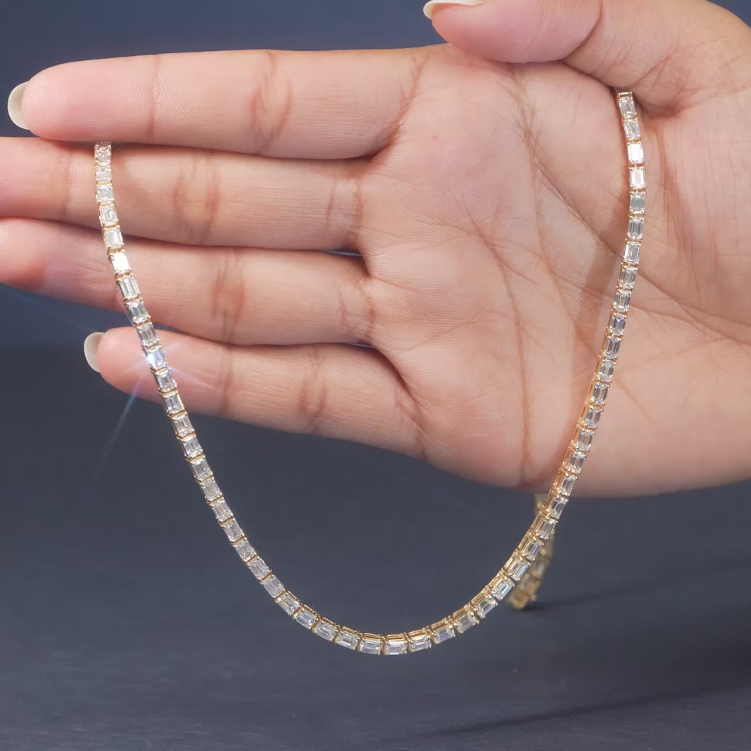 17.23 CT Emerald-Cut Tennis Necklace