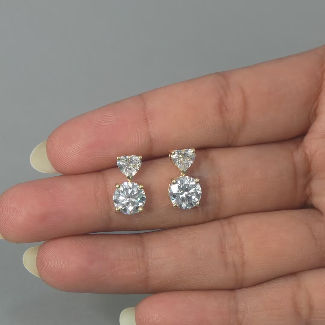 4.06 CT Heart & Round Cut Two Stone Drop Earrings