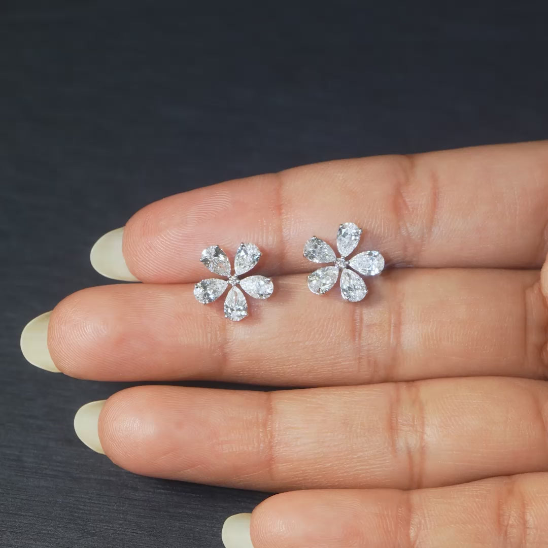 2.06 CT Pear Cut Flower Stud Earrings