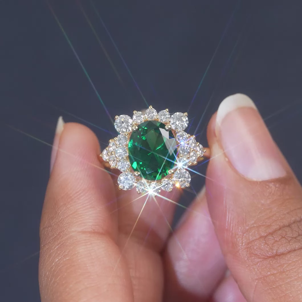 3.34 CT Oval Emerald Halo Ring