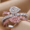 9.1 CT Pink & White Pear & Emerald-cut Crossover Ring