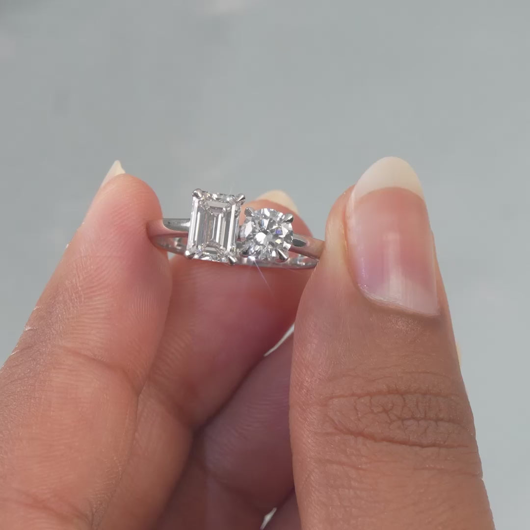 1.6 CT Emerald and Round Ring