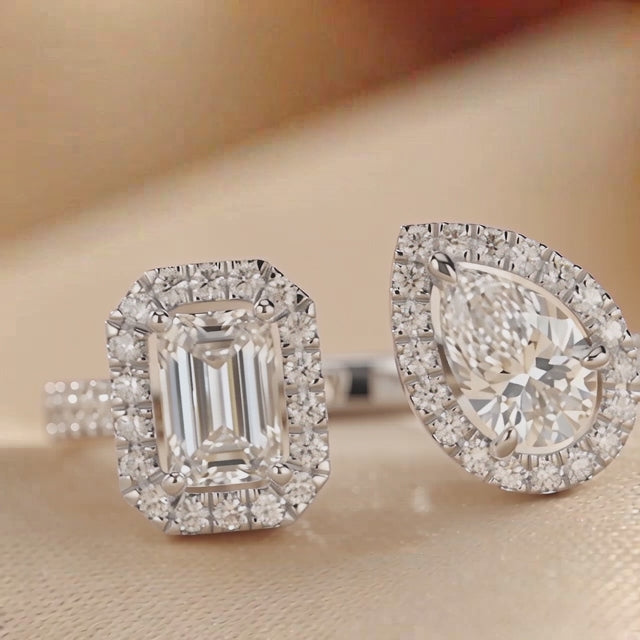 1.39 CT Emerald & Pear Halo Open Ring