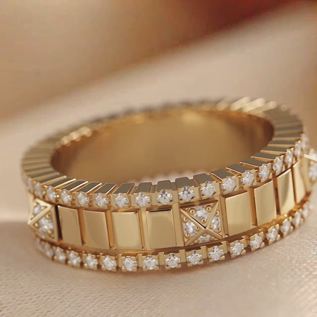 0.53 CT Studded Panel Band with Pyramid & Pavé Accents
