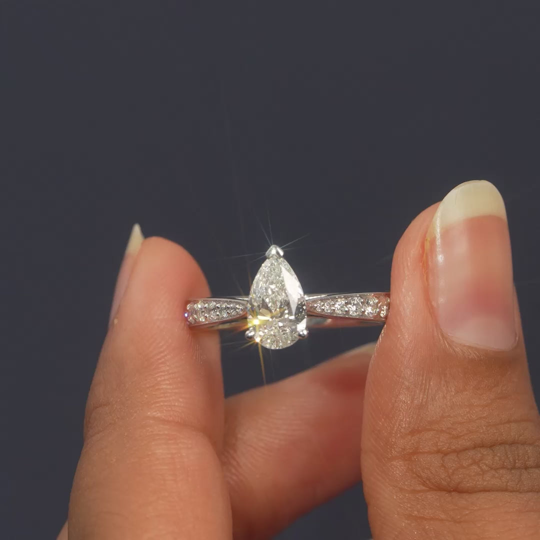 1.39 CT Pear Cut Solitaire Ring – Pavé Band