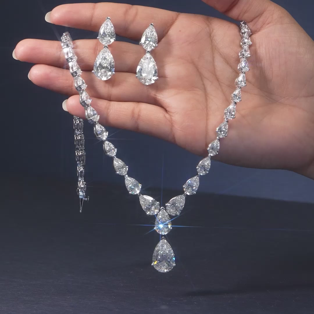 78.50 CT Pear Diamond Necklace & Earrings Set