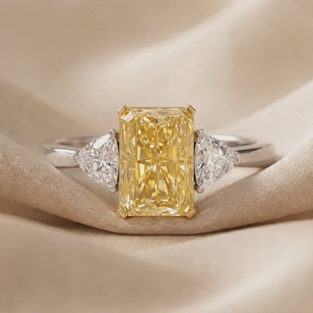 2.45 CT Yellow Radiant & Trilliant Three Stone Ring