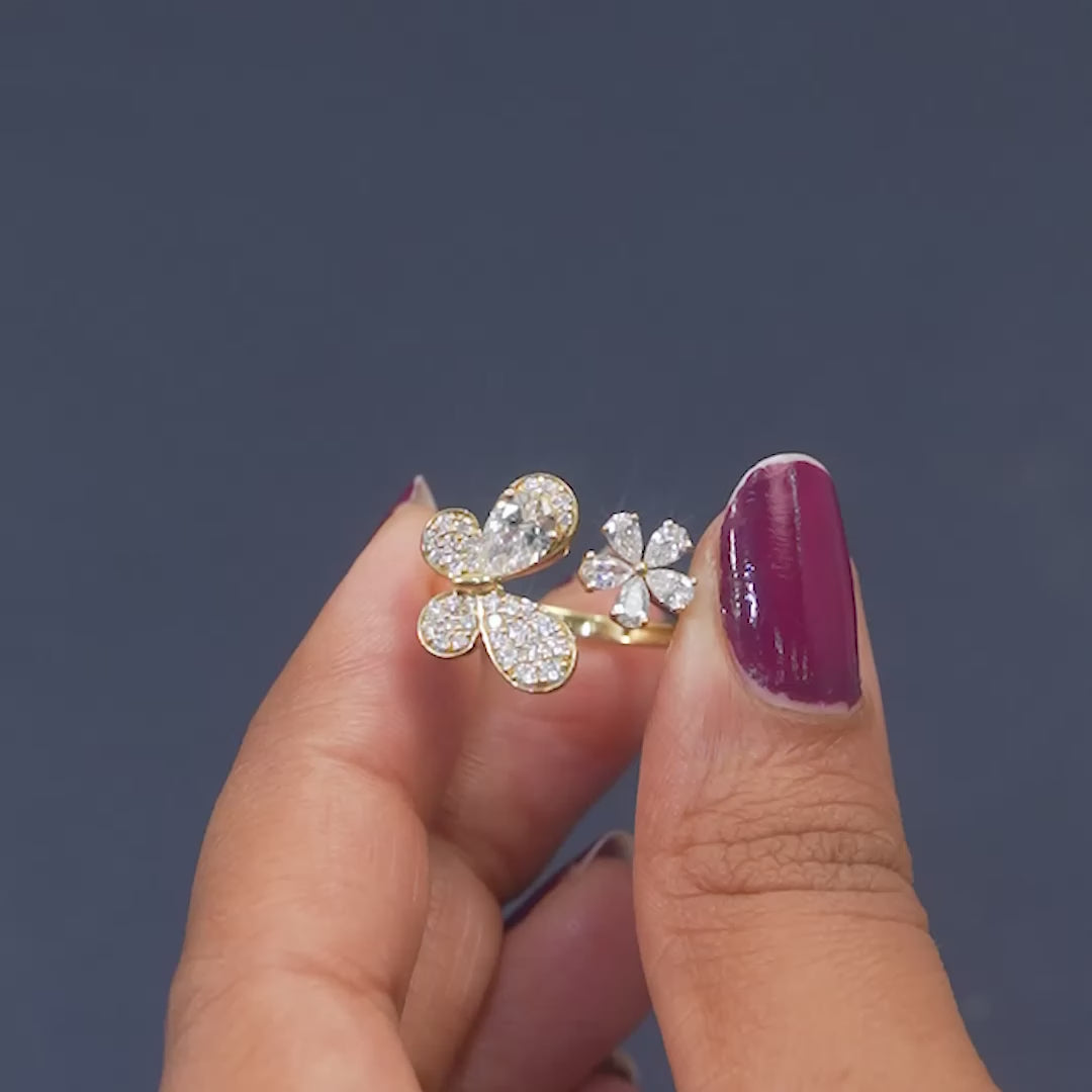 1.15 CT Flower & Butterfly Open Ring