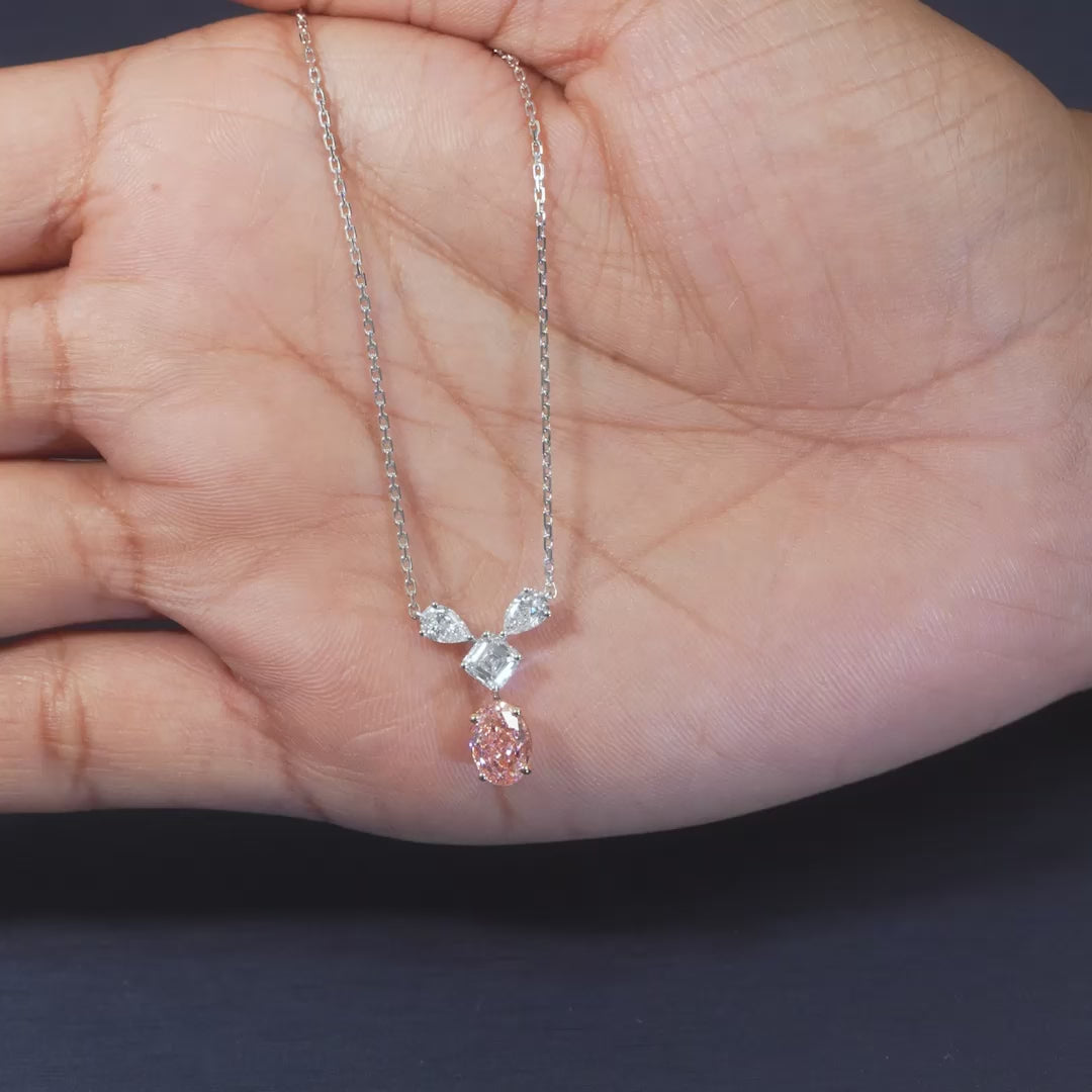 1.89 CT Pink Oval Diamond Drop Pendant