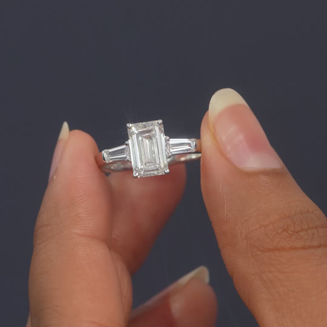 2.41 CT Emerald Cut Three Stone Ring