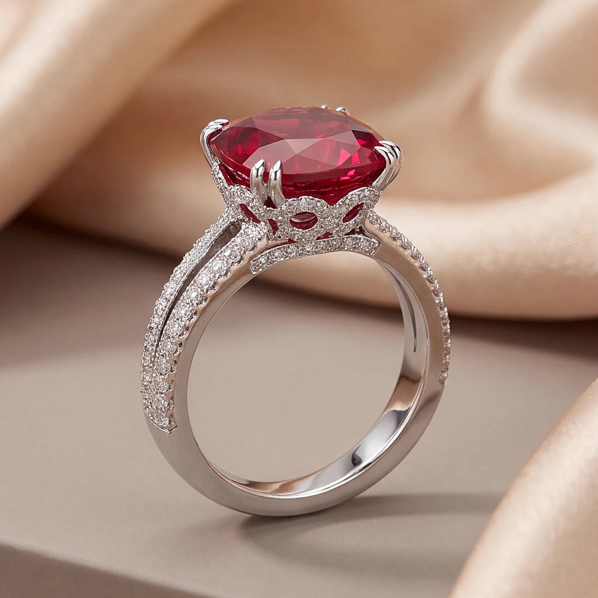 6.89 CT Cushion Green Stone Solitaire Ring