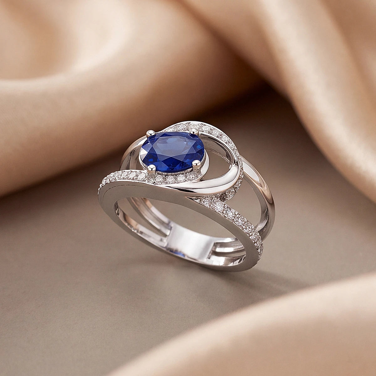 1.41 CT Oval Sapphire Swirl Halo Ring