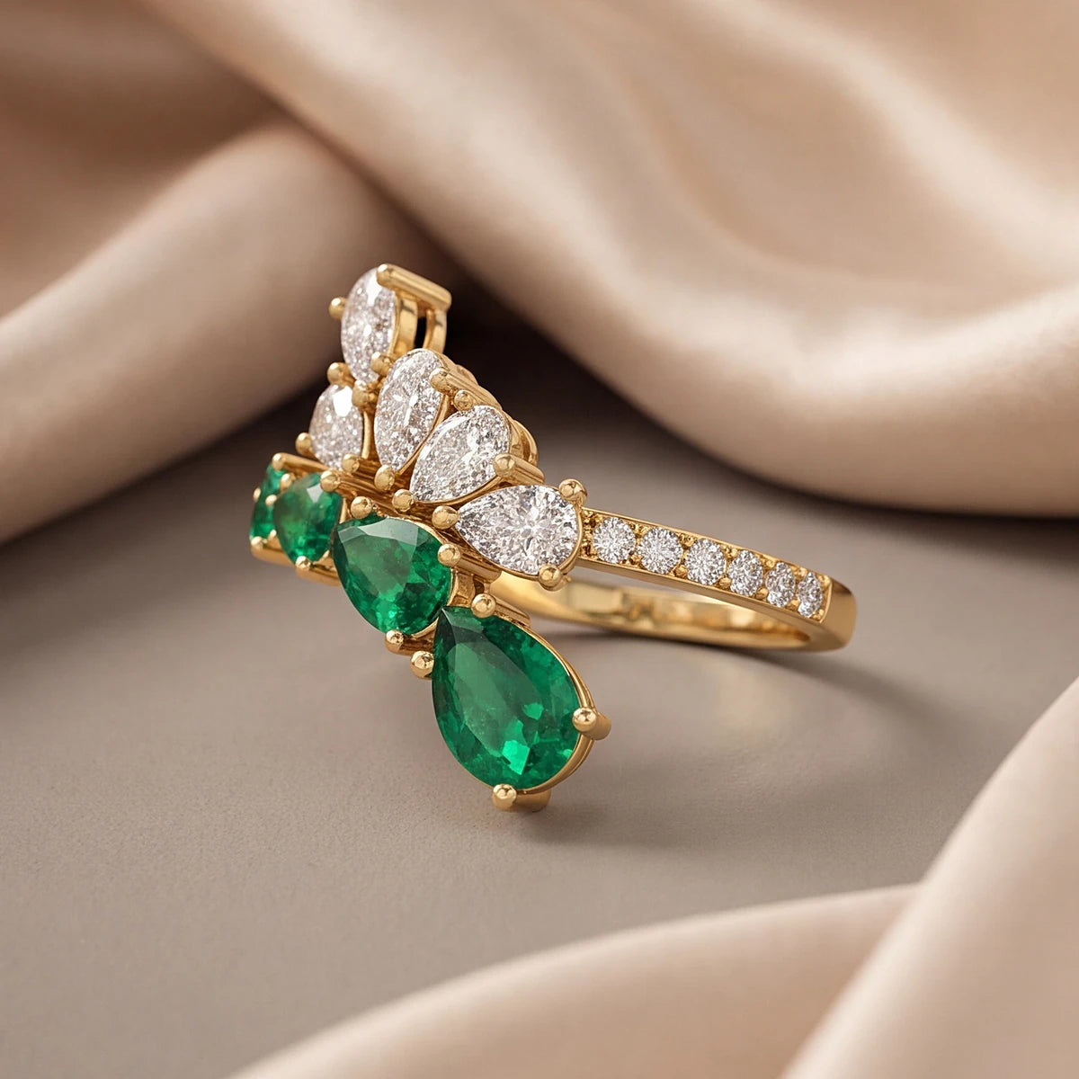 2.03 CT Pear Green Emerald & Diamond Cluster Ring